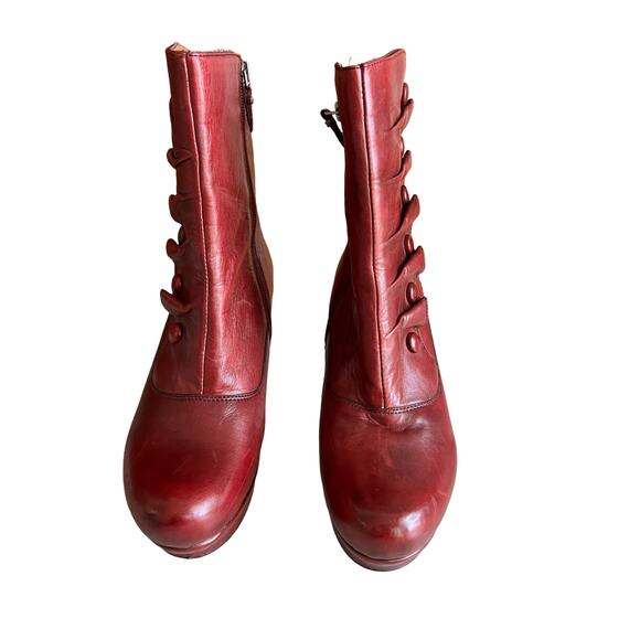 Earthies Steampunk Ruffled Leather Ferarra Platform Boots Deep Red Wine 9 - Picture 4 of 10